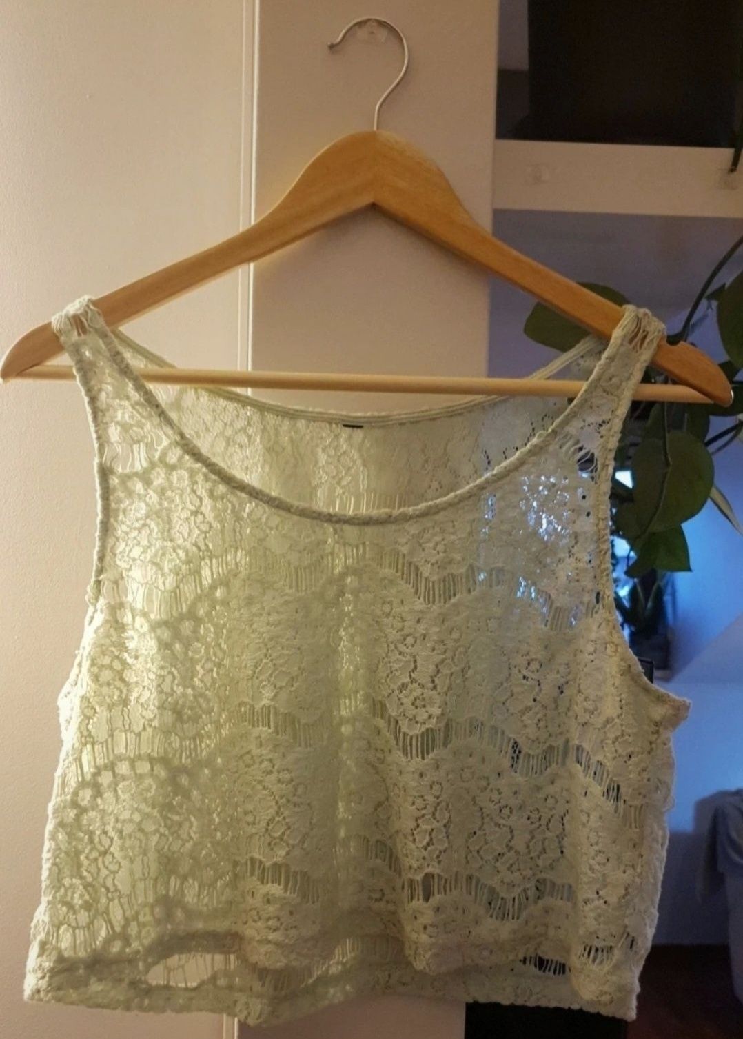 Koszulka ażurkowa koronkowa miętowa pastelowa crop top H&M 38 M summer