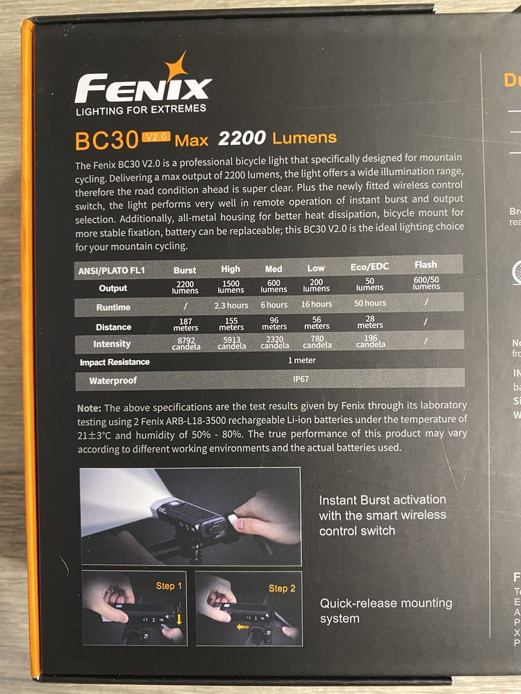 Велофара Fenix BC30 V2.0 Max 2200 Lumens