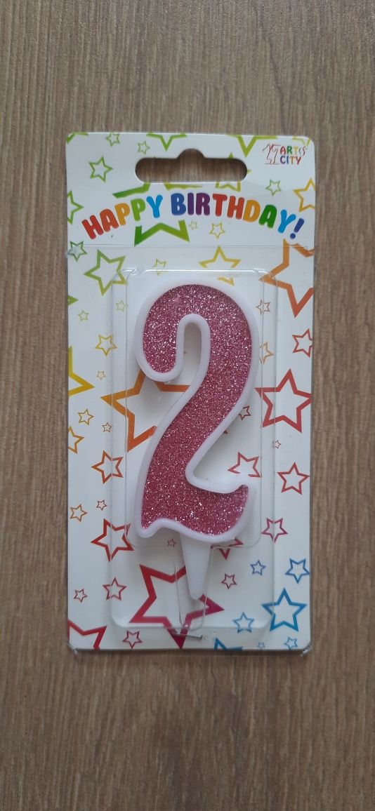Свічка на торт 2 роки висота 10 см рожева Happy birthday