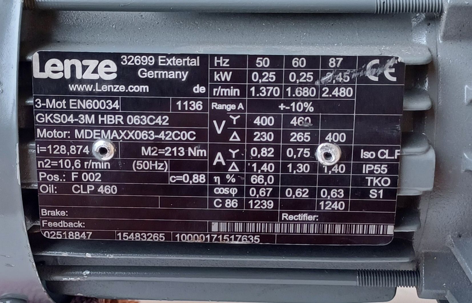 Lenze motoreduktor 0,25 kW 213Nm nieużywany silnik przekładnia ślimako