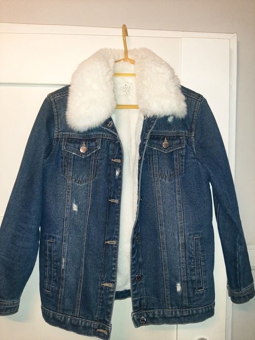 Śliczna dżinsowa kurtka na misiu