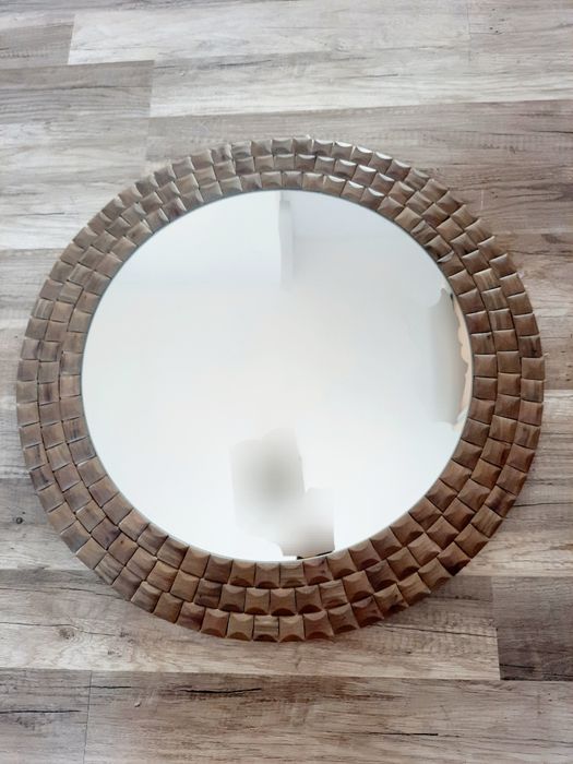 Lustro  okrągłe, drewniana rama.japandi boho Nowość