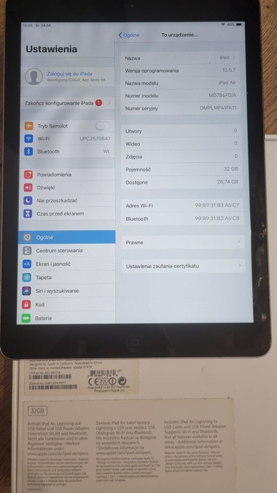Tablet iPad Air A1474 32GB