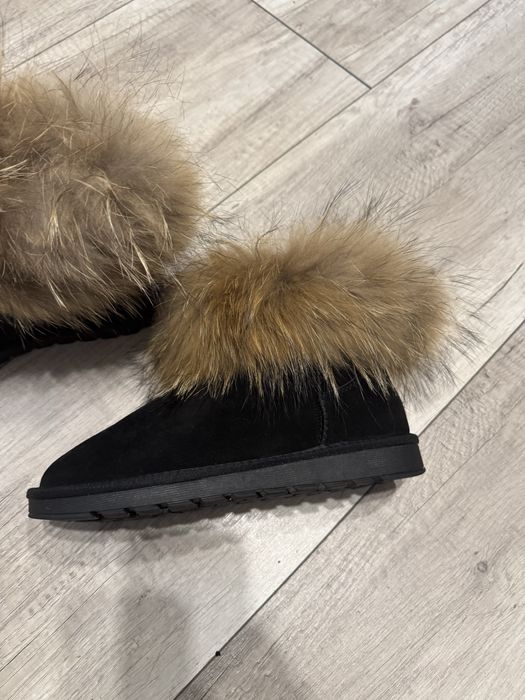 Śniegowce z naturalnego zamszu z futrem z jenota