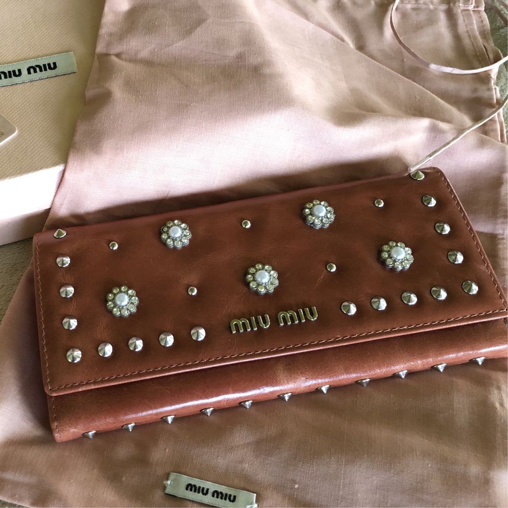 Шкіряний гаманець miu miu , жіночий кошелек клатч