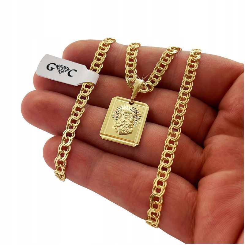 Złoty Łańcuszek Męski 50cm+MEDALIK Matka Boska Częstochowska 925/585+g