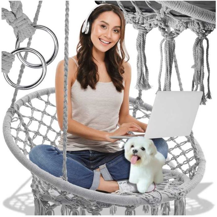 HUŚTAWKA BOCIANIE GNIAZDO Ogrodowa Fotel Wiszący Krzesło BOHO 80 cm