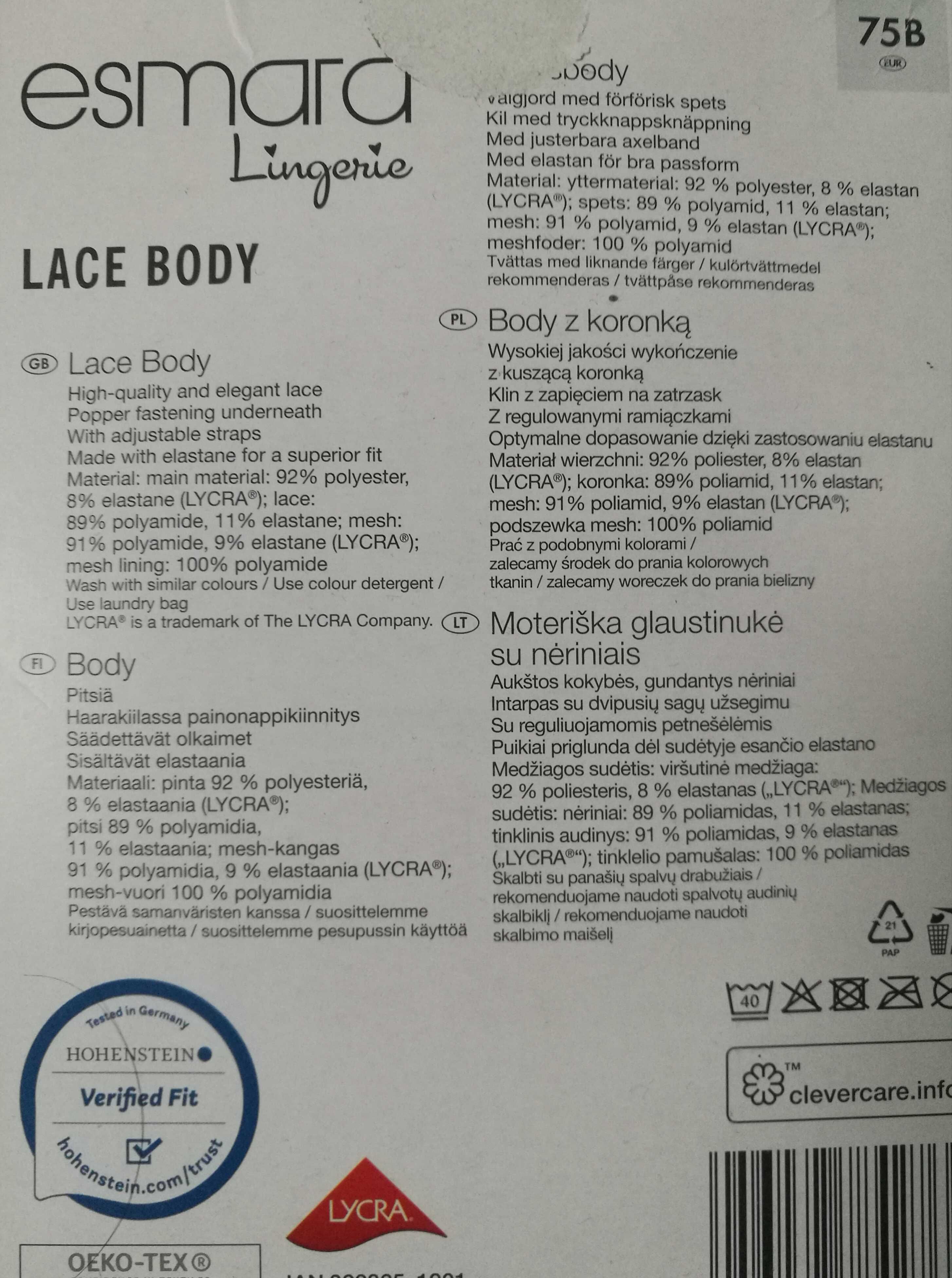 Czarne body koronkowe ESMARA Lingerie 75B