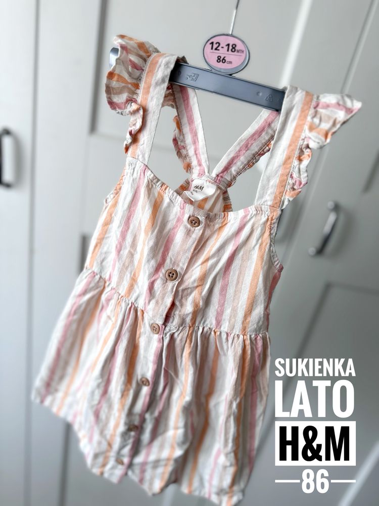 H&M sukienka na lato w paski falbanka 86