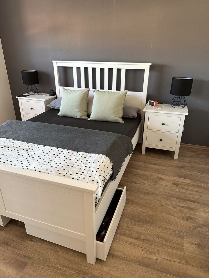 Piękne białe łóżko ikea hemnes drewniane 140x200 szuflady 2x lonset