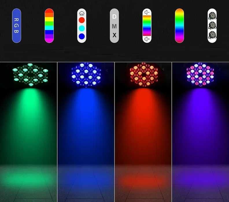 2 x Oświetlenie światła sceniczne kolorofon 36LED RGBW DMX pilot
