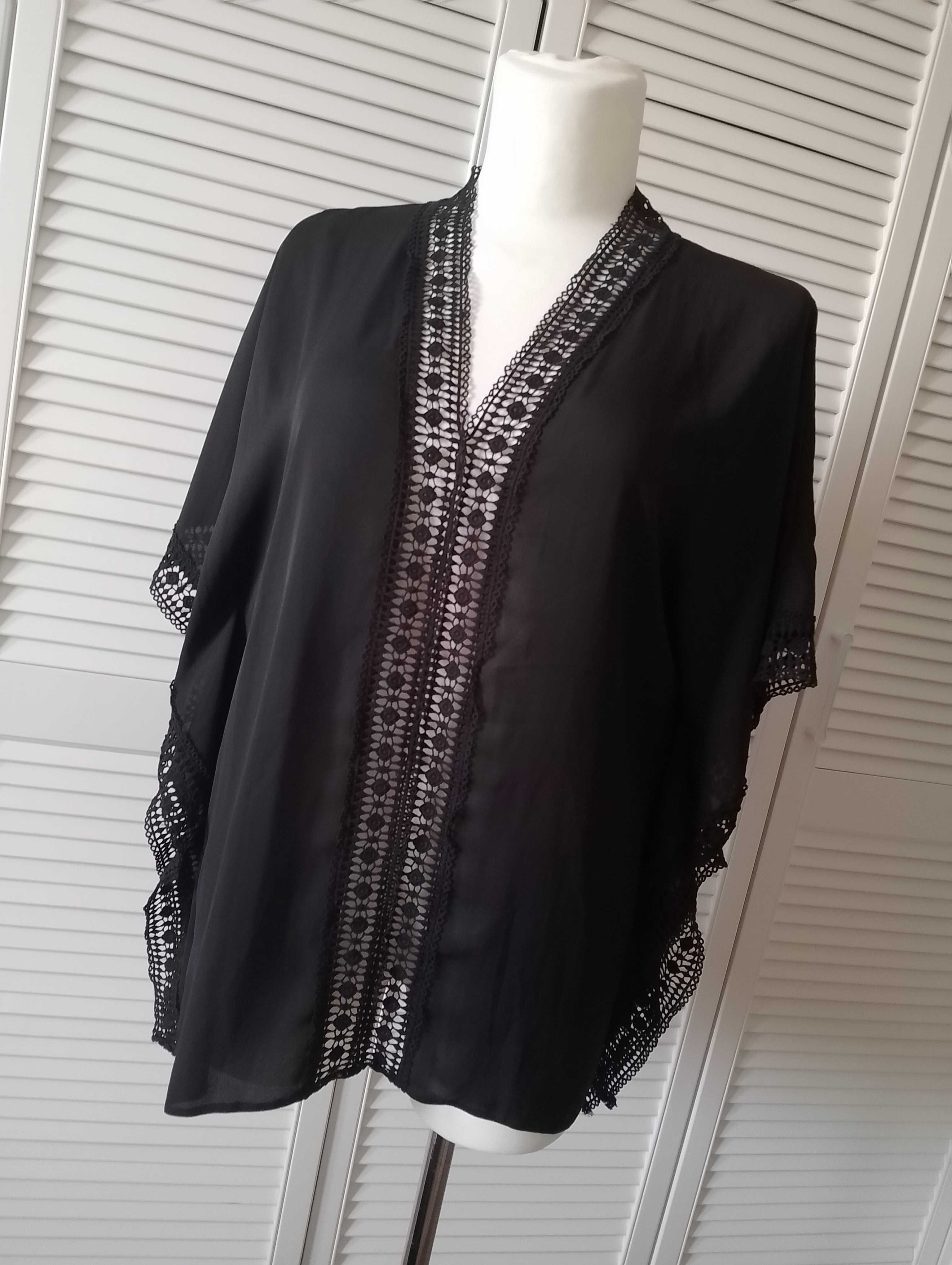 Wallis czarna bluzka tunika kimono narzutka na lato 44 XXL