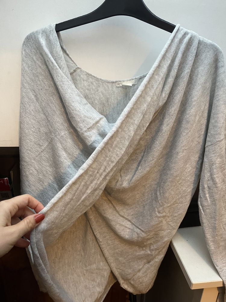 H&M szary sweter kopertowy ciążowy MAMA 38