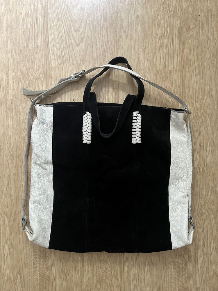 Zara suede/leather shopper bag torba skórzana A4