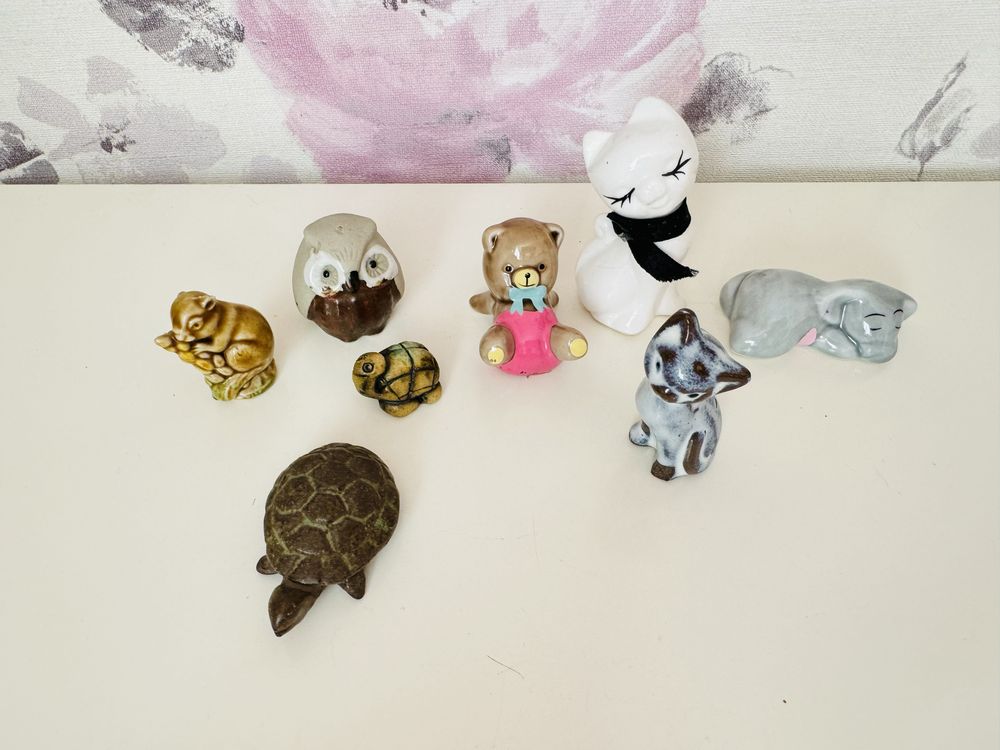 Porcelanowe figurki zwierząt kot,żółw,miś,sowa,słonik,małe figurki