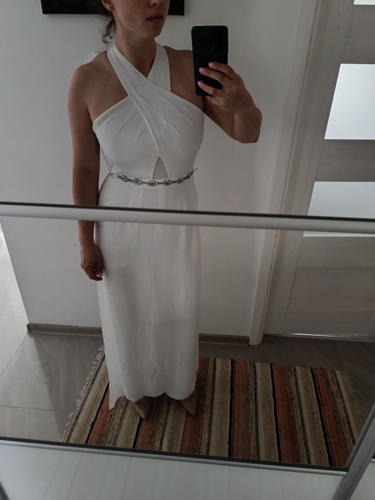 Elegancki kombinezon wyglądający jak sukienka biały 40 L
