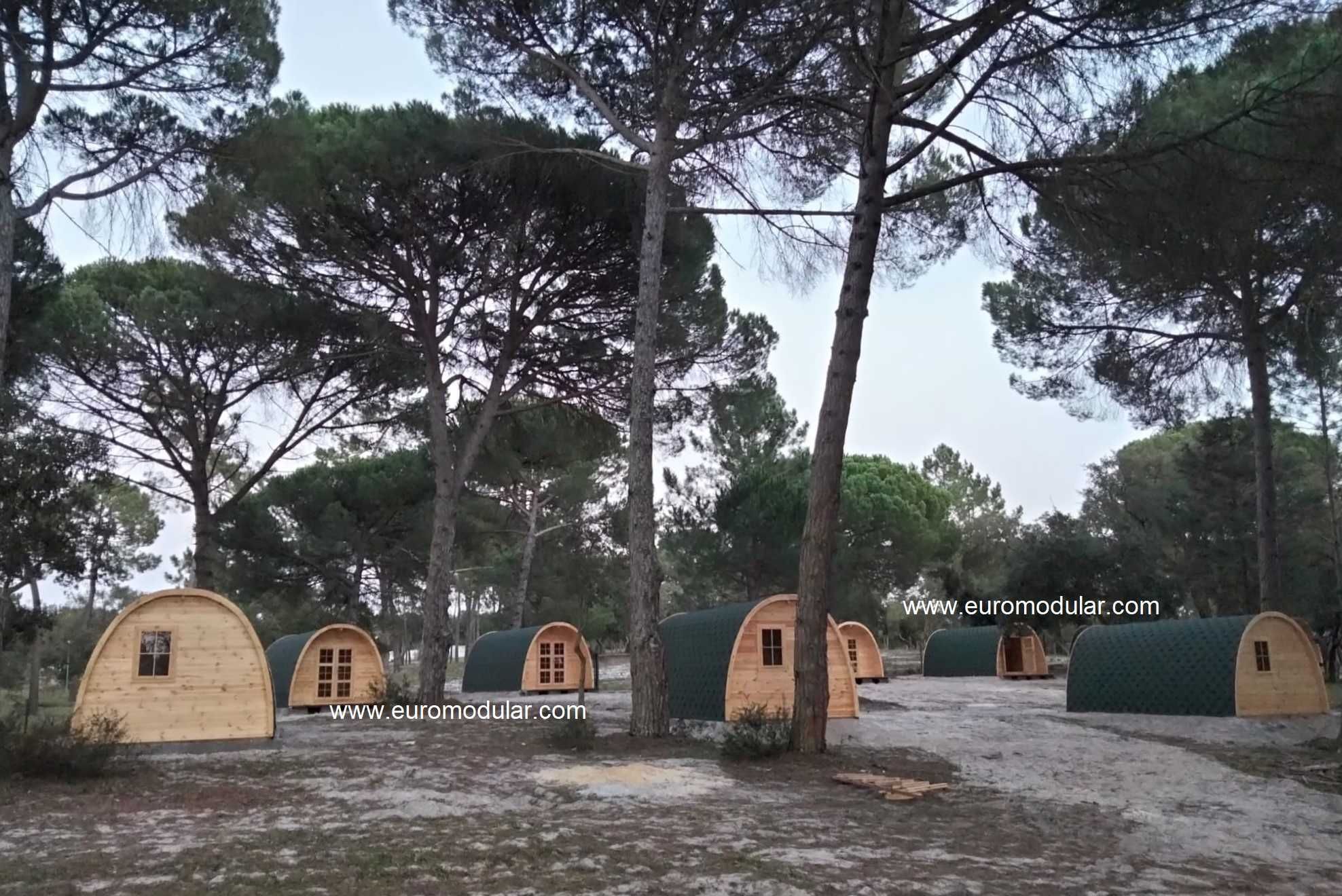 casa de madeira pré-fabricada, parque campismo, pod, glamping,
