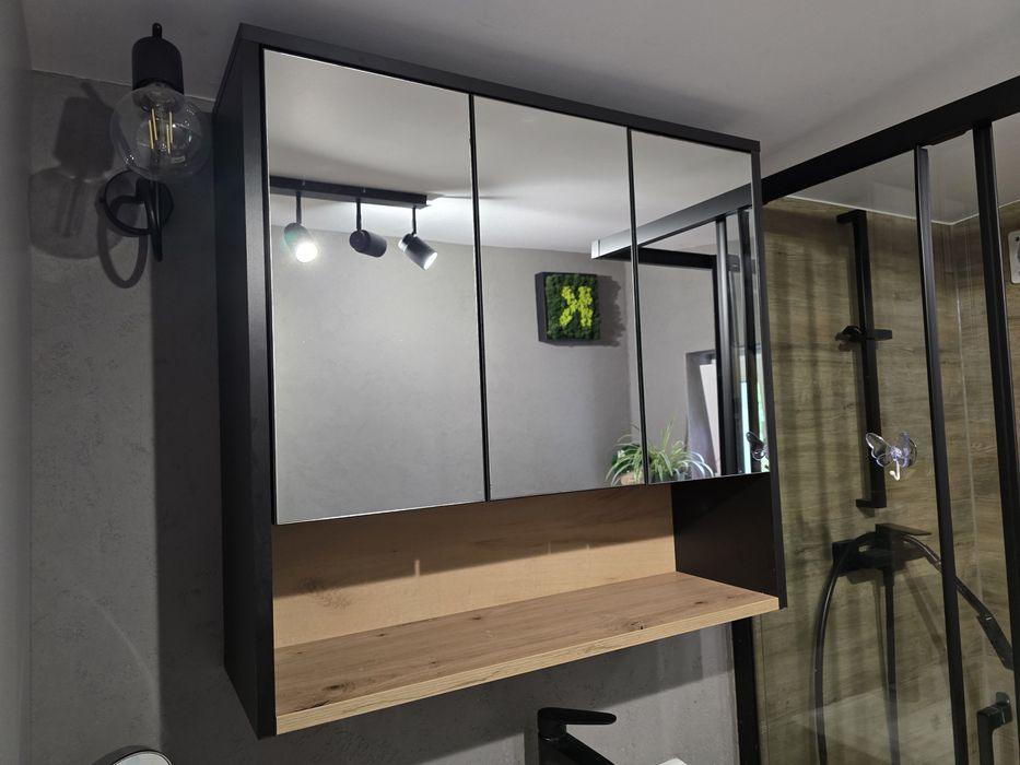 Szafka łazienkowa wisząca z lustrem loft drewno dąb artisan 120cm