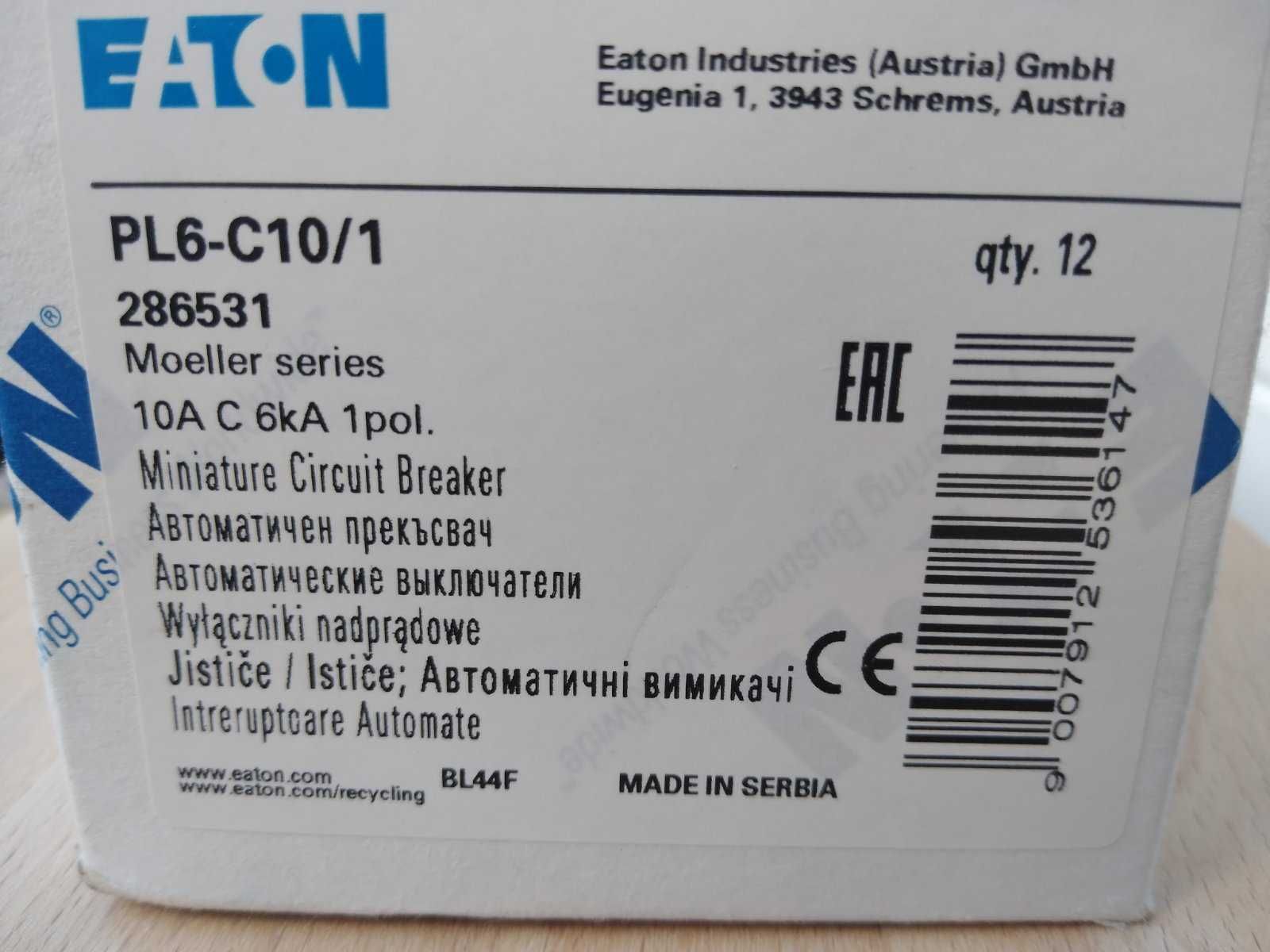 Автоматический выключатель Eaton  PL6-С10/1,   PL6-С16/1, PL6-С25/1,