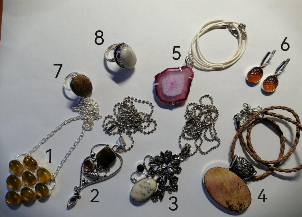 Срібне кольє цитрин, тигрове око, агат, яшма