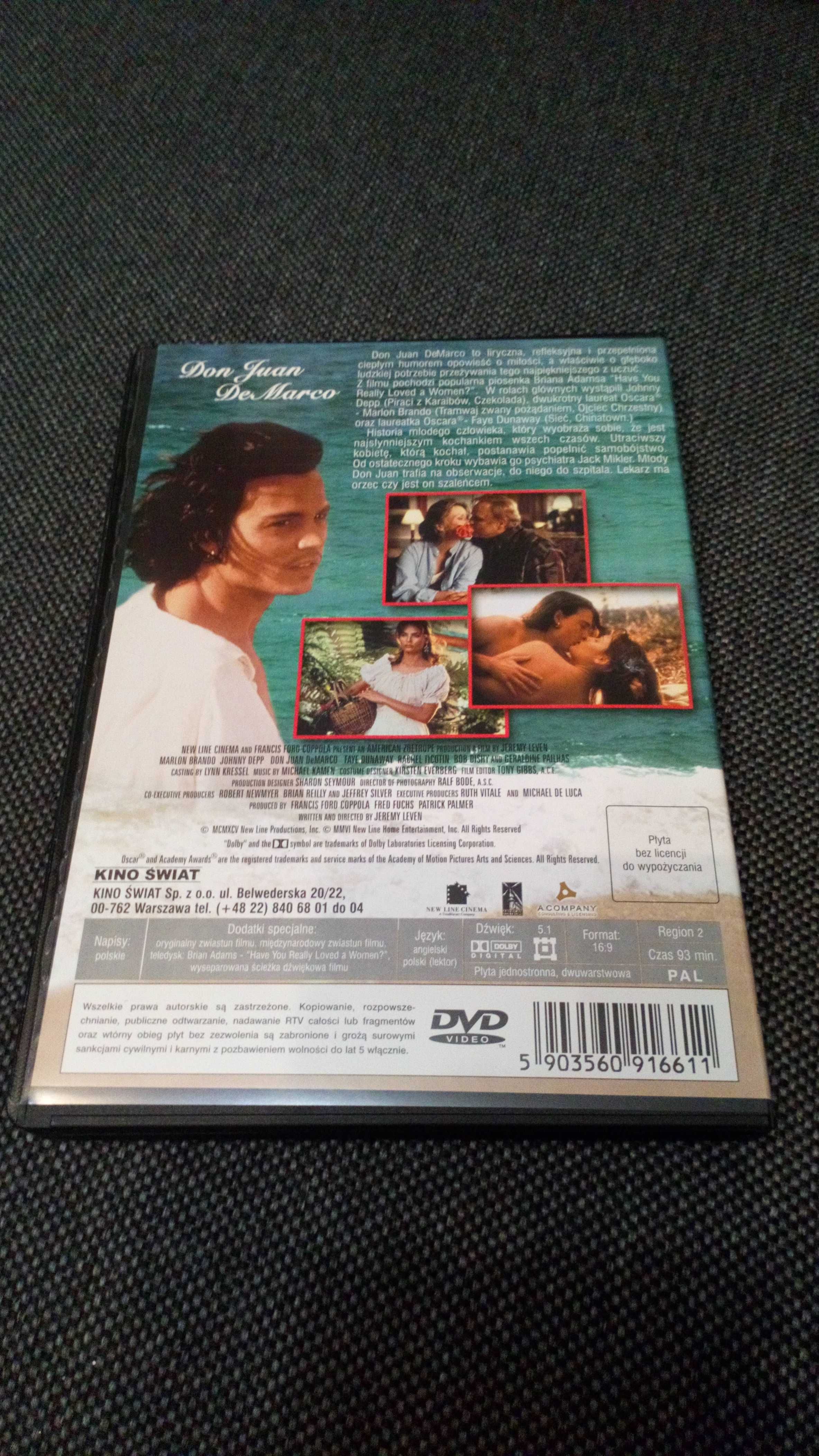 Film DVD - Don Juan DeMarco - reż. Jeremy Leven, stan BDB