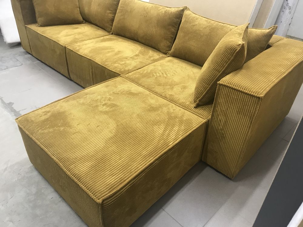 Narożnik sofa kanapa modułowa w tkaninie sztruks Poso jasny beż