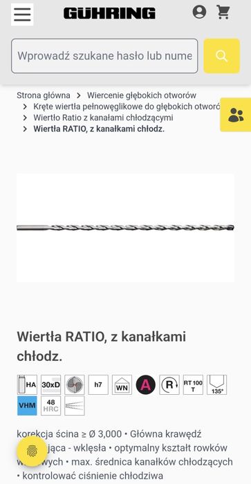 Guhring Wiertła RATIO, z kanałkami chłodz. 6513-4.500 NOWE!!