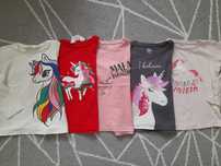 5x Bluzka 98/104 długi rękaw, H&M Cool Club, jednorożce