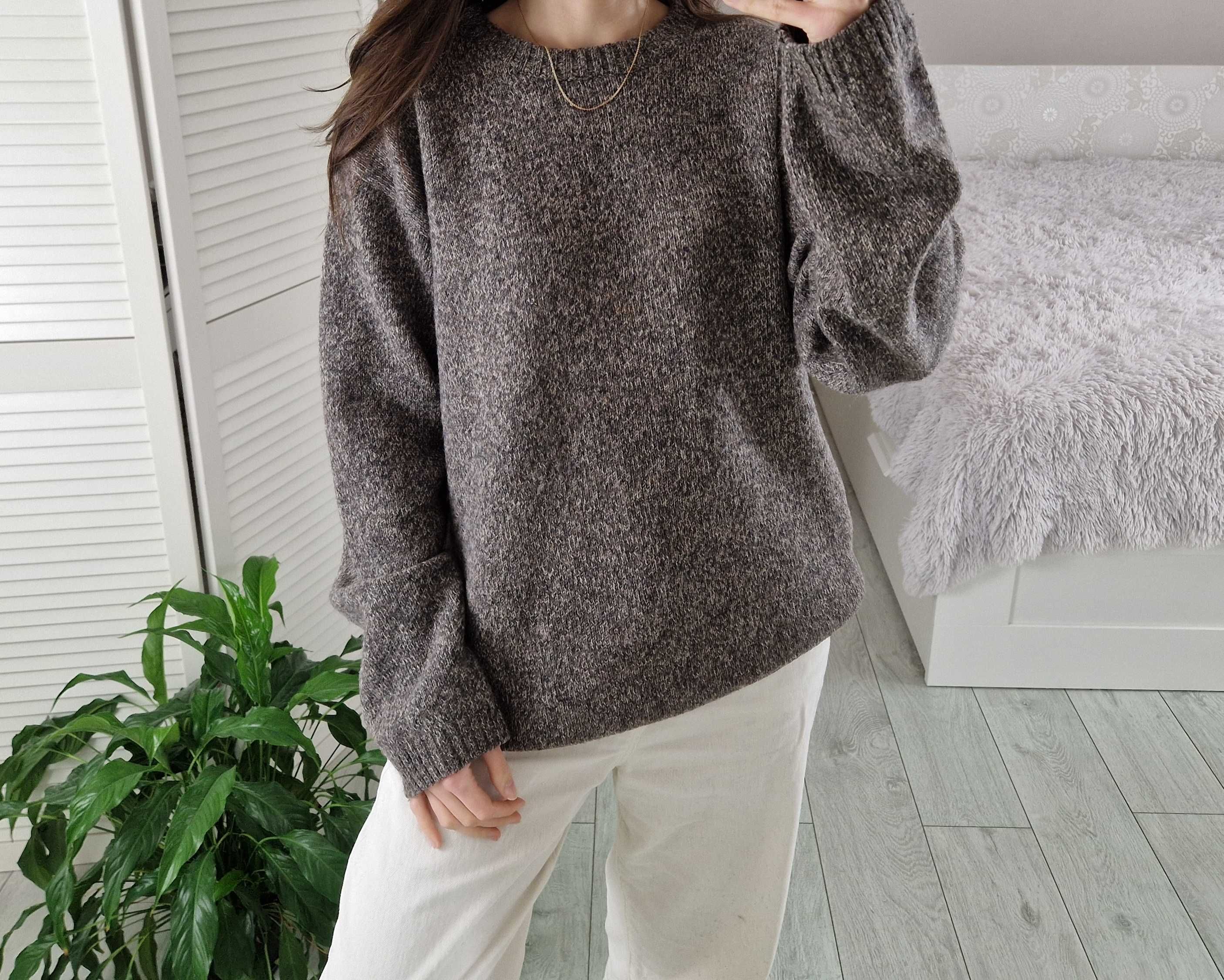 Sj-05 khaki brązowy wełniany sweter 80% lambswool wełna vintage XL