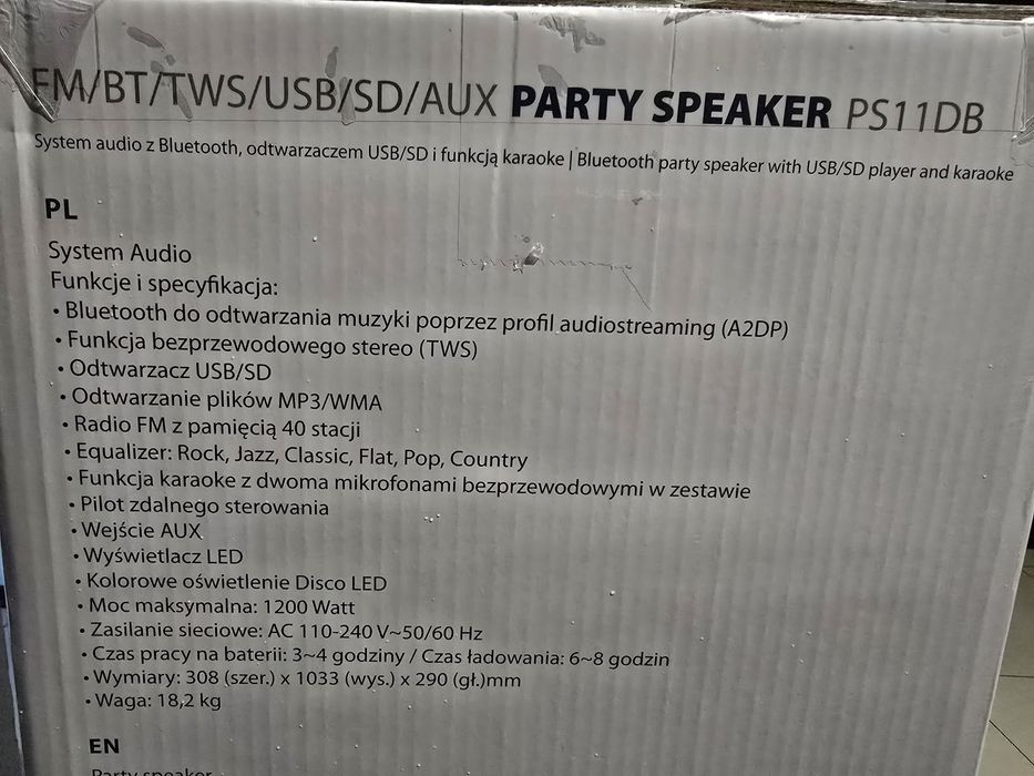 Duży głośnik kolumna Blaupunkt PS11DB radio, karaoke, bluetooth