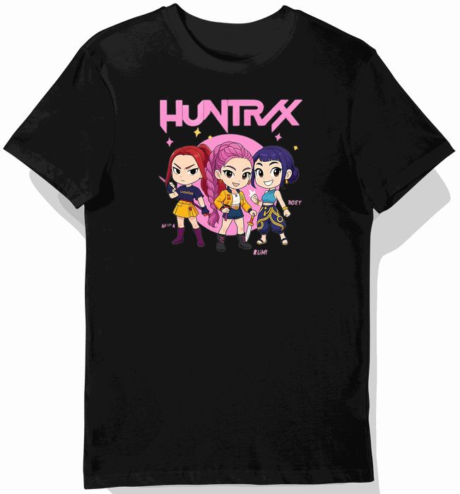 Koszulka dziecięca czarna, huntrix, trzy postacie 152