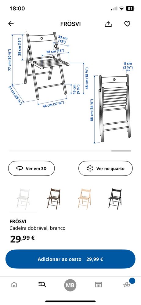 Cadeira dobrável TERJE Branca IKEA