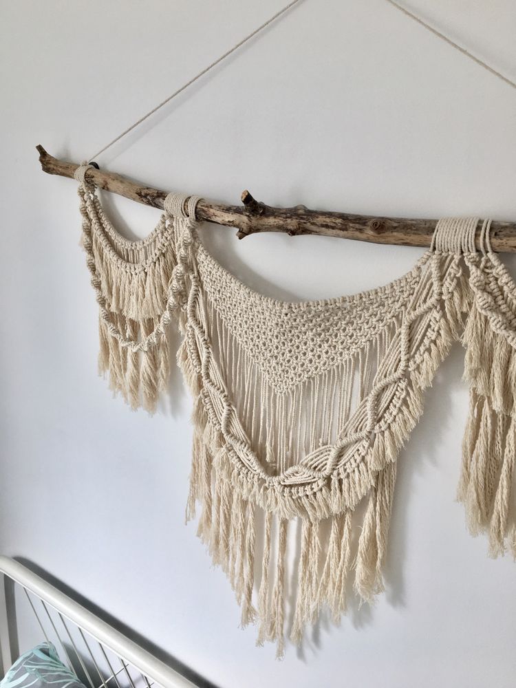 Makrama bawełniana macrame gobelin obraz obrazek boho drewno wood