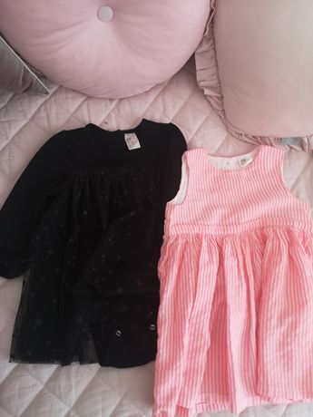 Sukienki 74 H&M różowa w paski i czarna