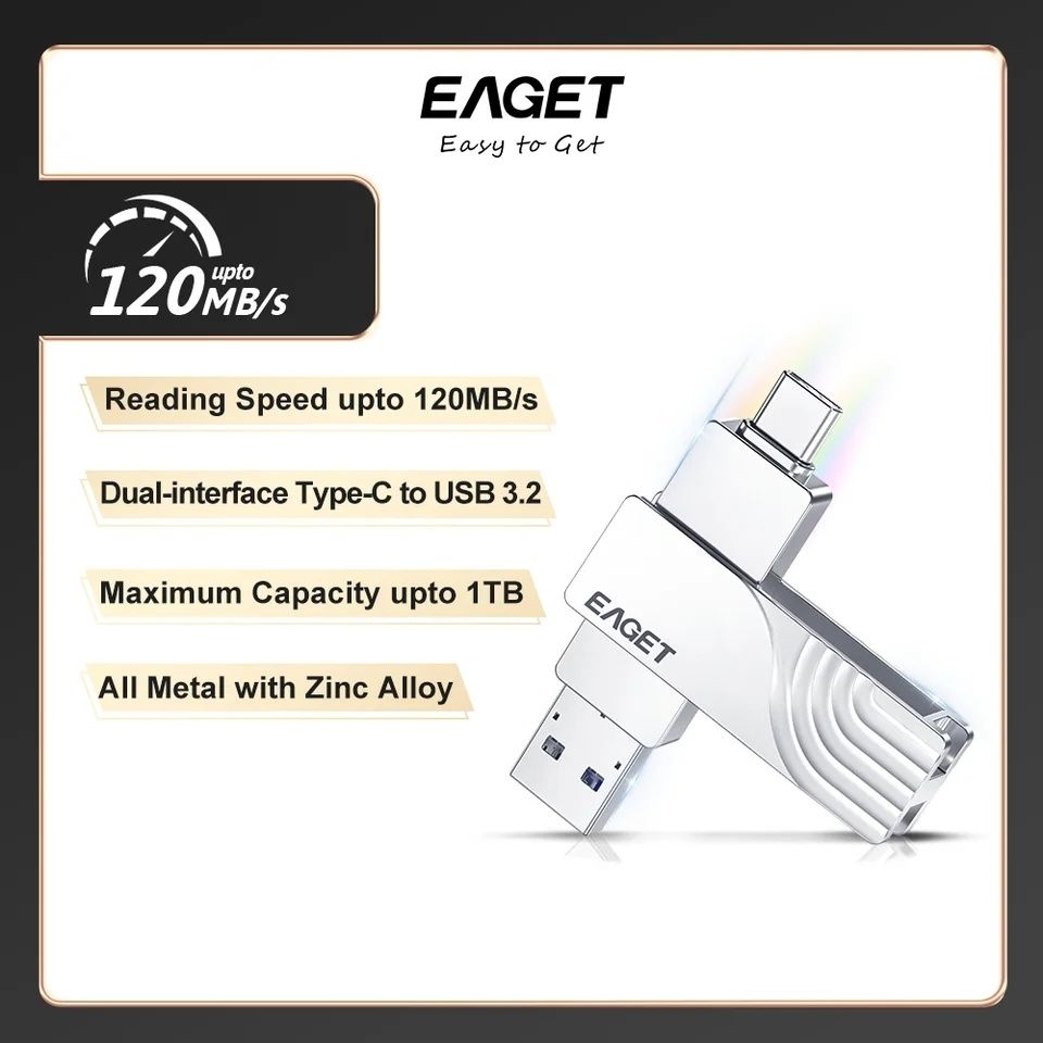 Флешка 1Тб EAGET CF30 USB 3.2 Type-c оригинал 1Tb