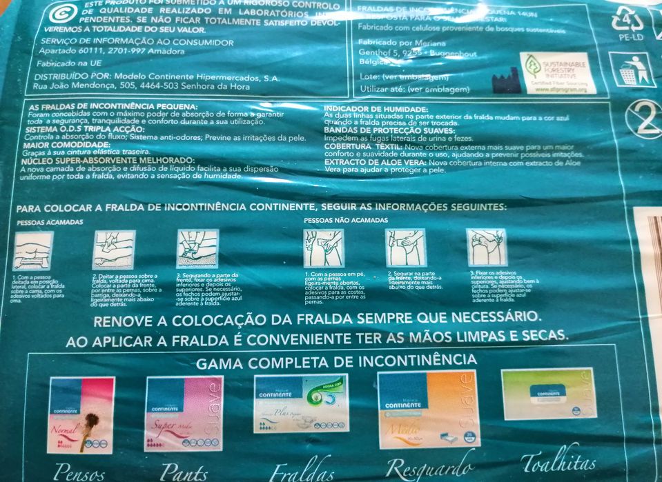 Fraldas incontinência tamanho Pequeno - Continente: 13 Unid