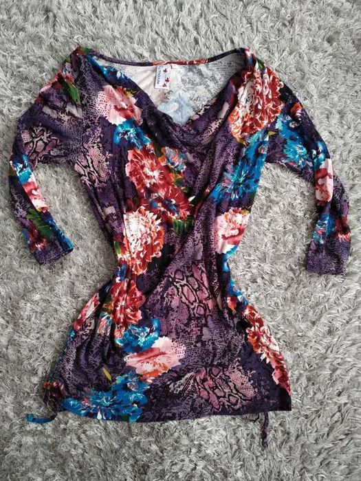 Bluzka kwiaty fioletowa vintage rozmiar S