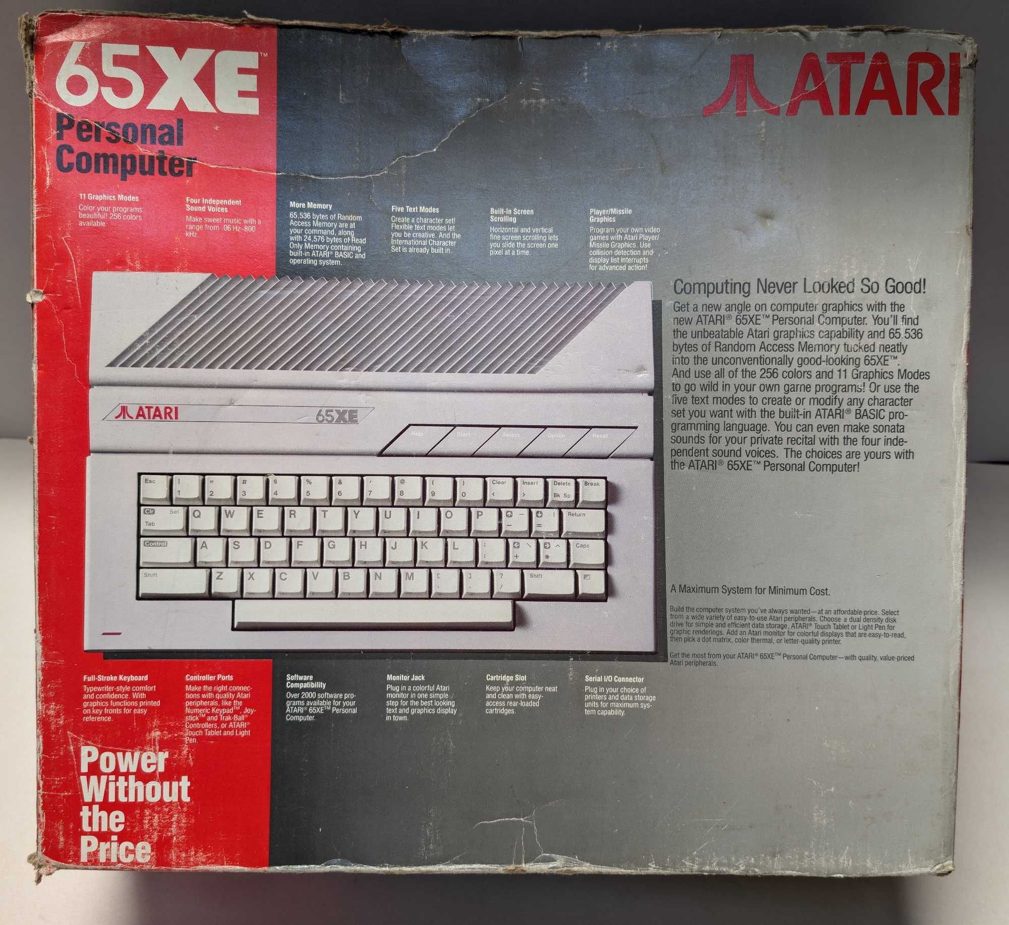 Komputer Atari 65XE + zasilacz + pudełko + instrukcje