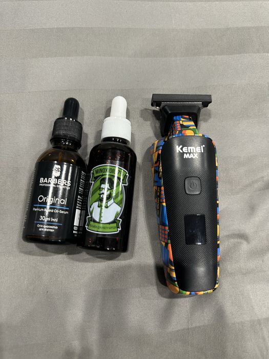Тример для бороди kemei + сироватка minox+ олійка для бороди