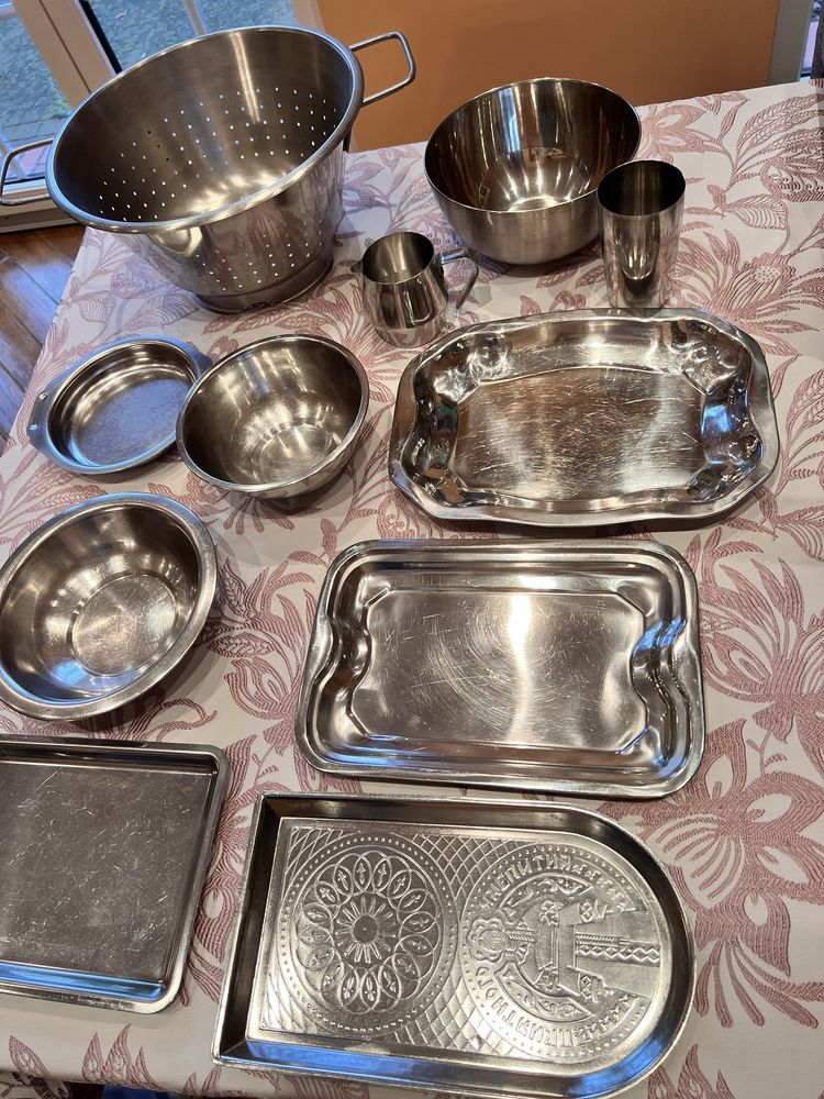 Zestaw akcesoria gastronomiczne miski tace tacki dzbanki stal nierdzew