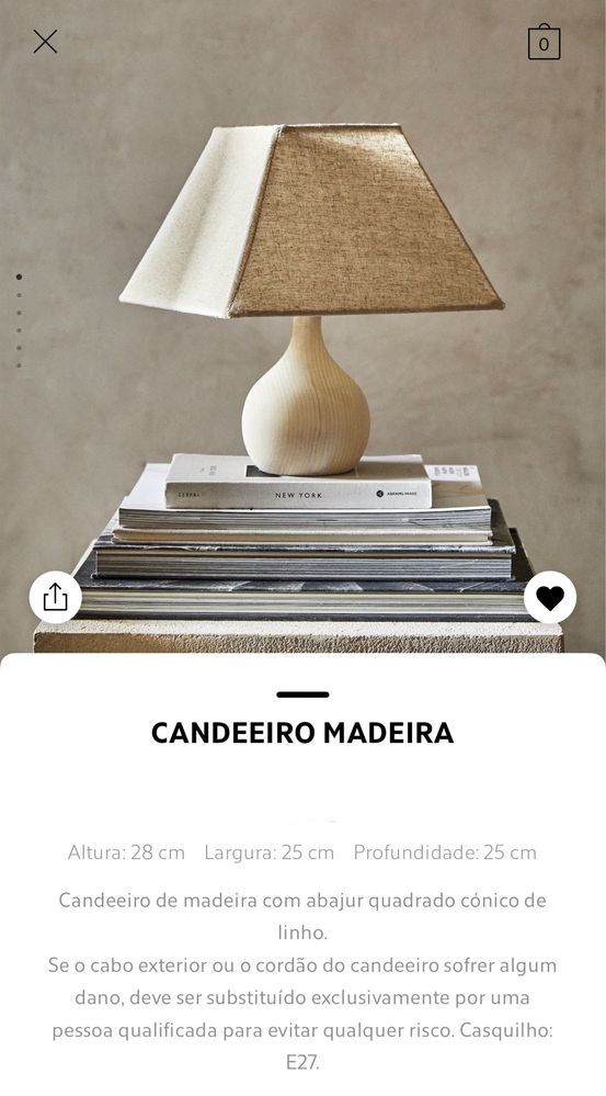 Candeeiro Madeira Zara Home NOVO