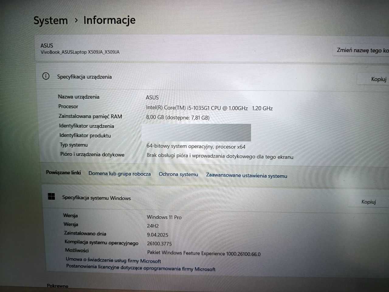 Laptop ASUS X509J i5, 10gen, 8GB DDR, 512 GB NVMe, Windows 11 Pro