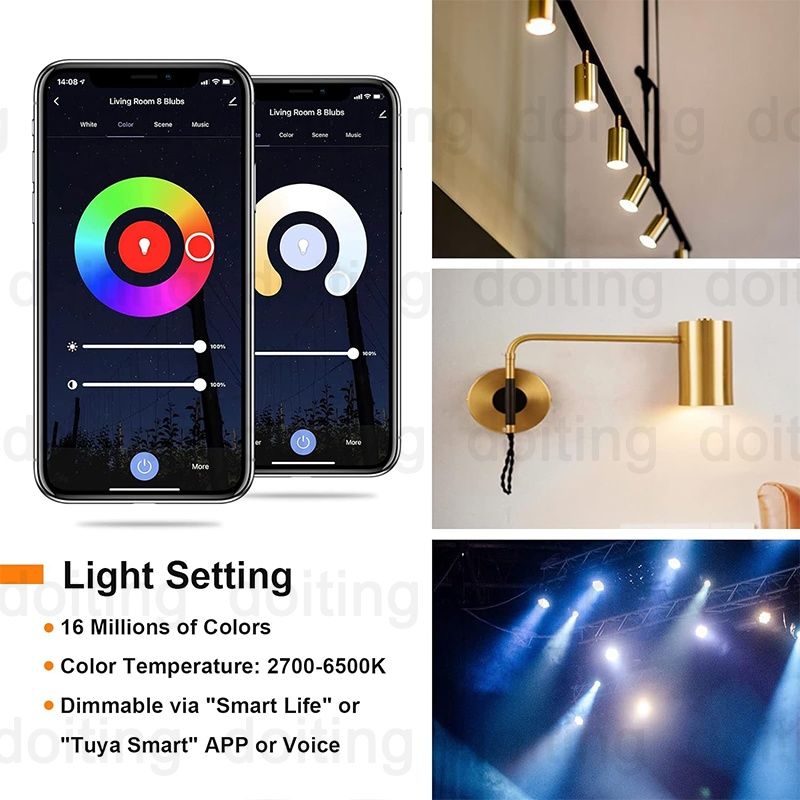 Умная WiFi RGB LED светодиодная Лампочка E27 / E14 / GU10