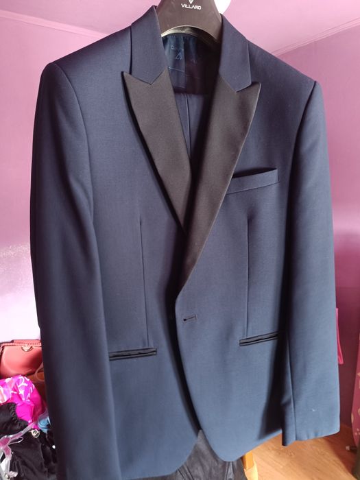 Garnitur granatowy, smoking Villaro marynarka 52/176, spodnie 176/92