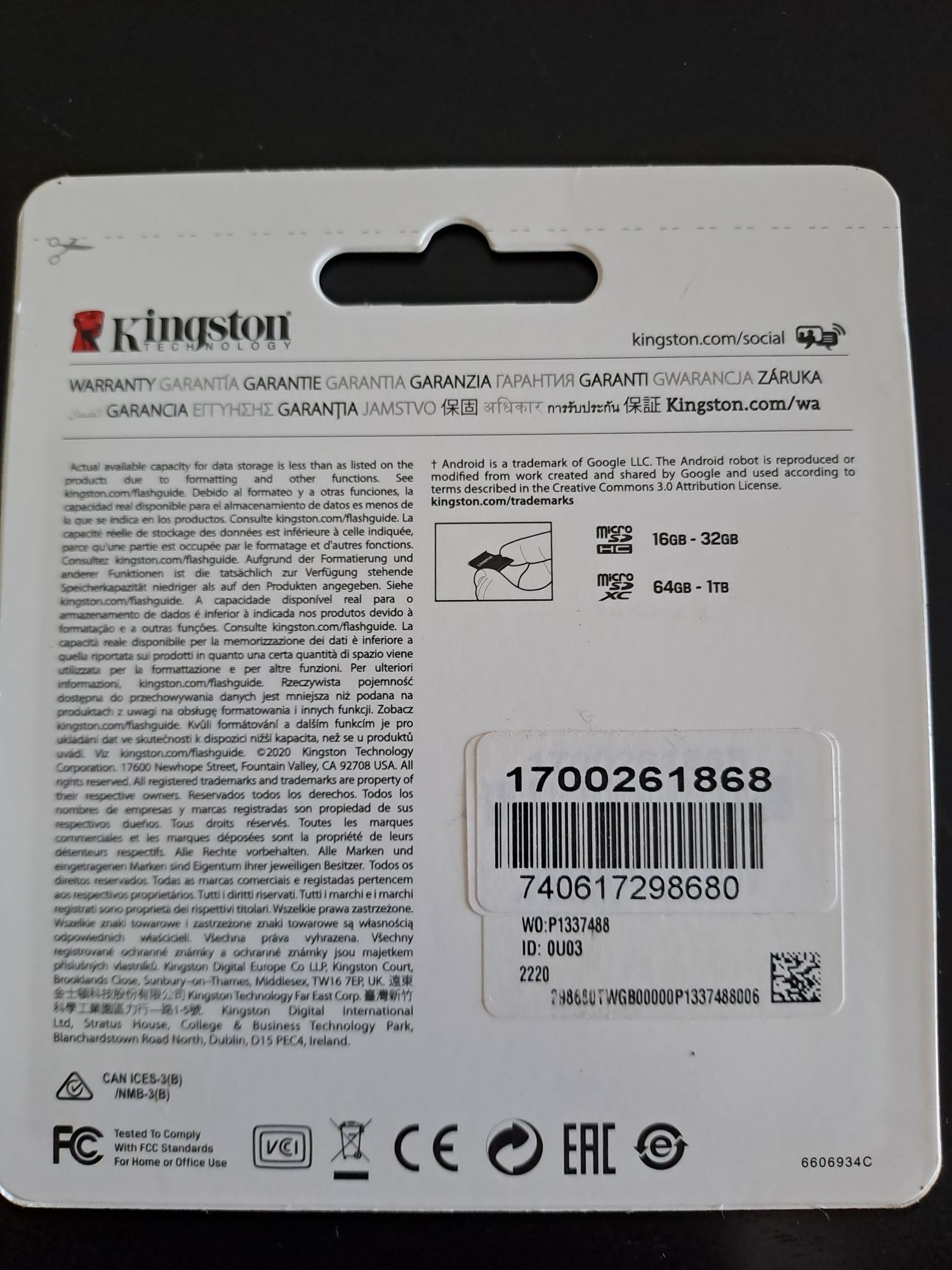 Cartão Memória MicroSD 32GB