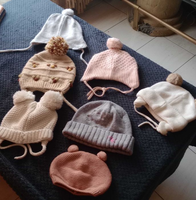 Conjunto 7 Gorros, malha, forrados a algodão - Zara Kid´s, - 3-9 meses