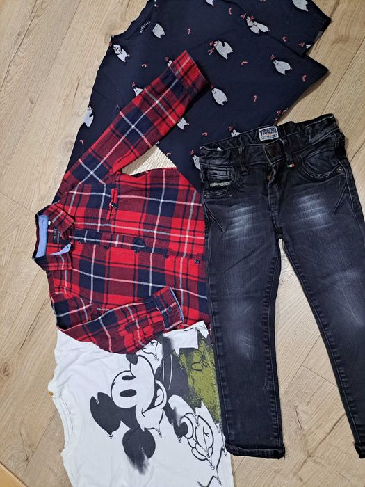 Komplet chłopięcy 104, koszula czerwona świąteczna w kratę