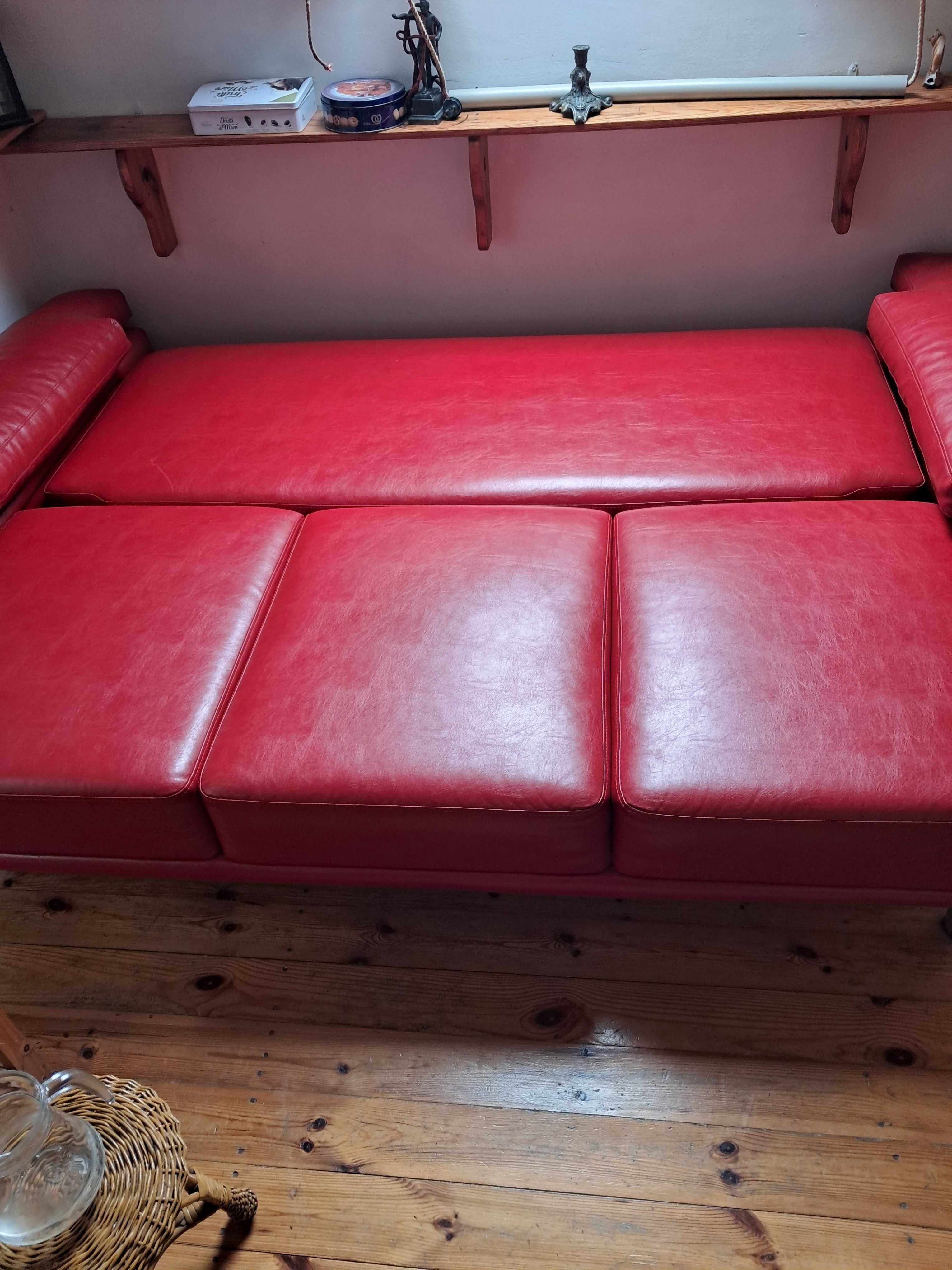 Kanapa fotel skórzana czerwona