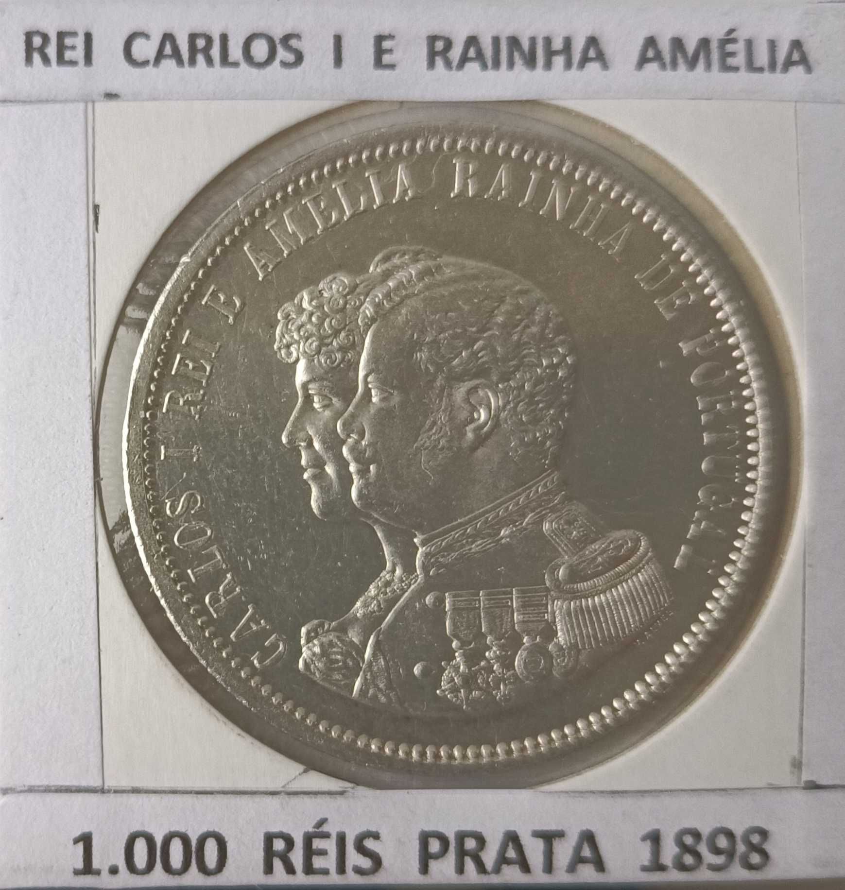 10 Tostões 1.000 Réis Prata D. Carlos I & Rainha D. Amélia de Portugal
