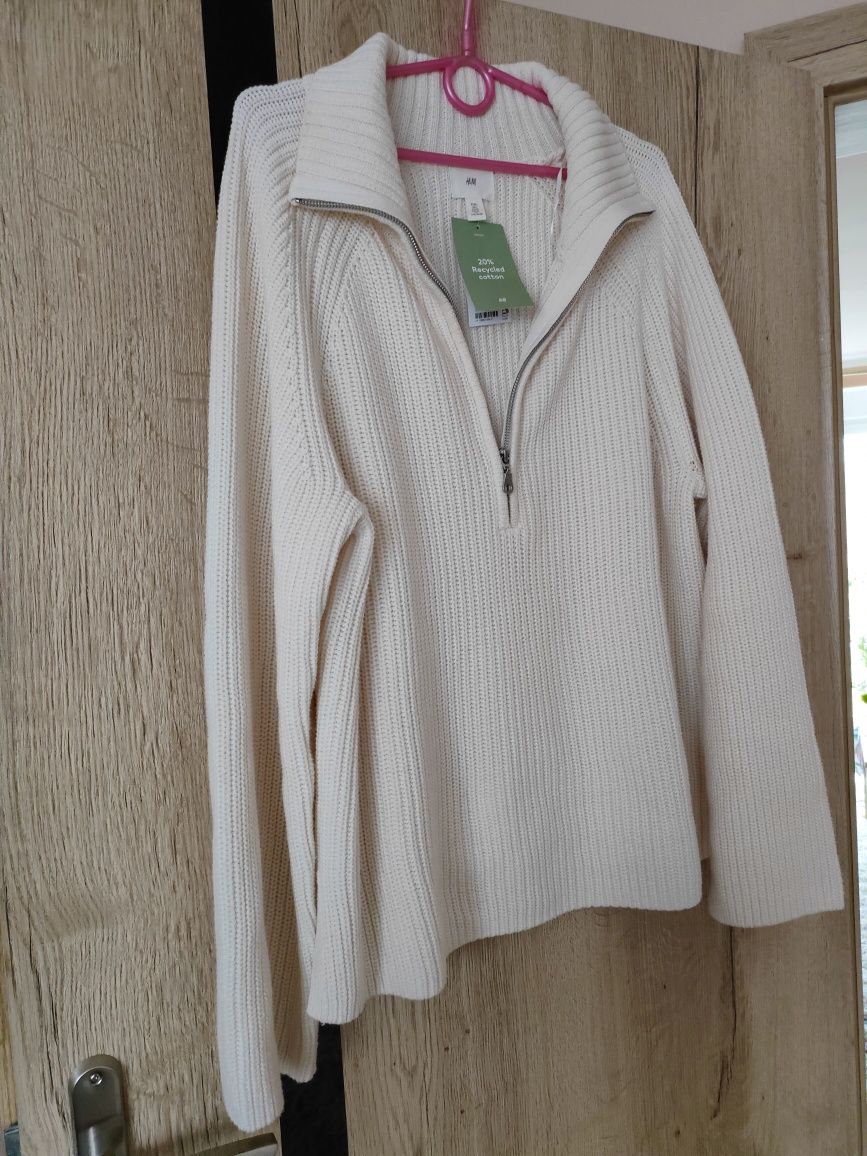 NOWY! Sweter damski z suwakiem w kolorze kremowym H&M r. L